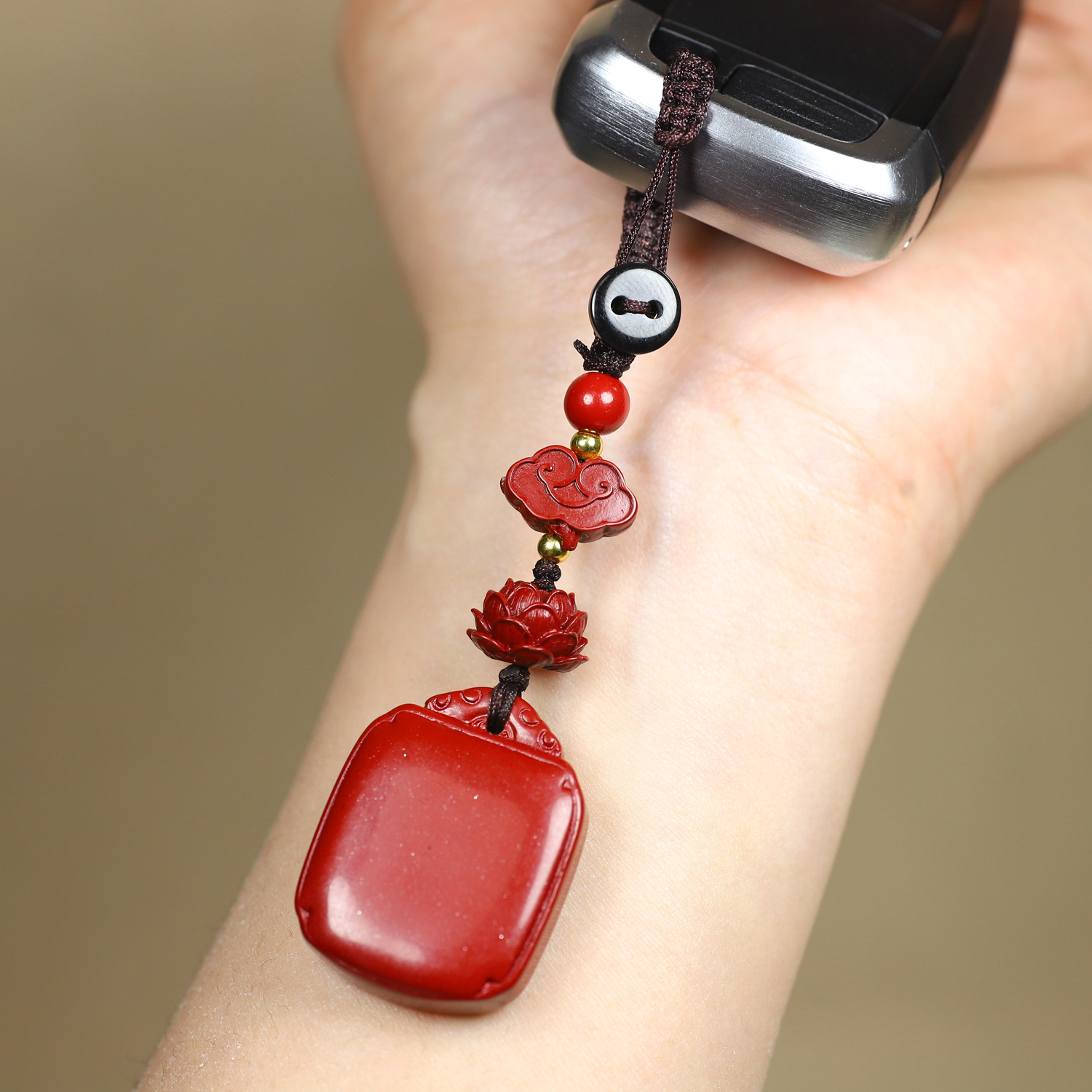 Cinnabar Auspicious Cloud Ruyi Lock Lotus Pendant Keychain